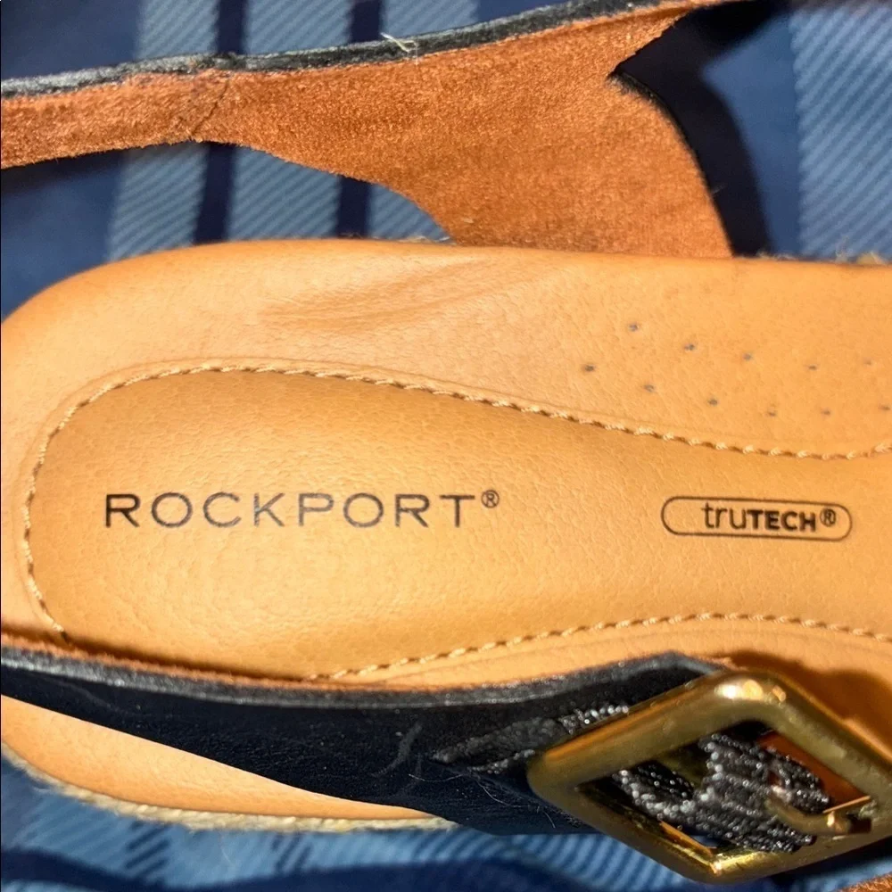 NWT Rockport Women's Black and Tan Wedge Sandals 7.5